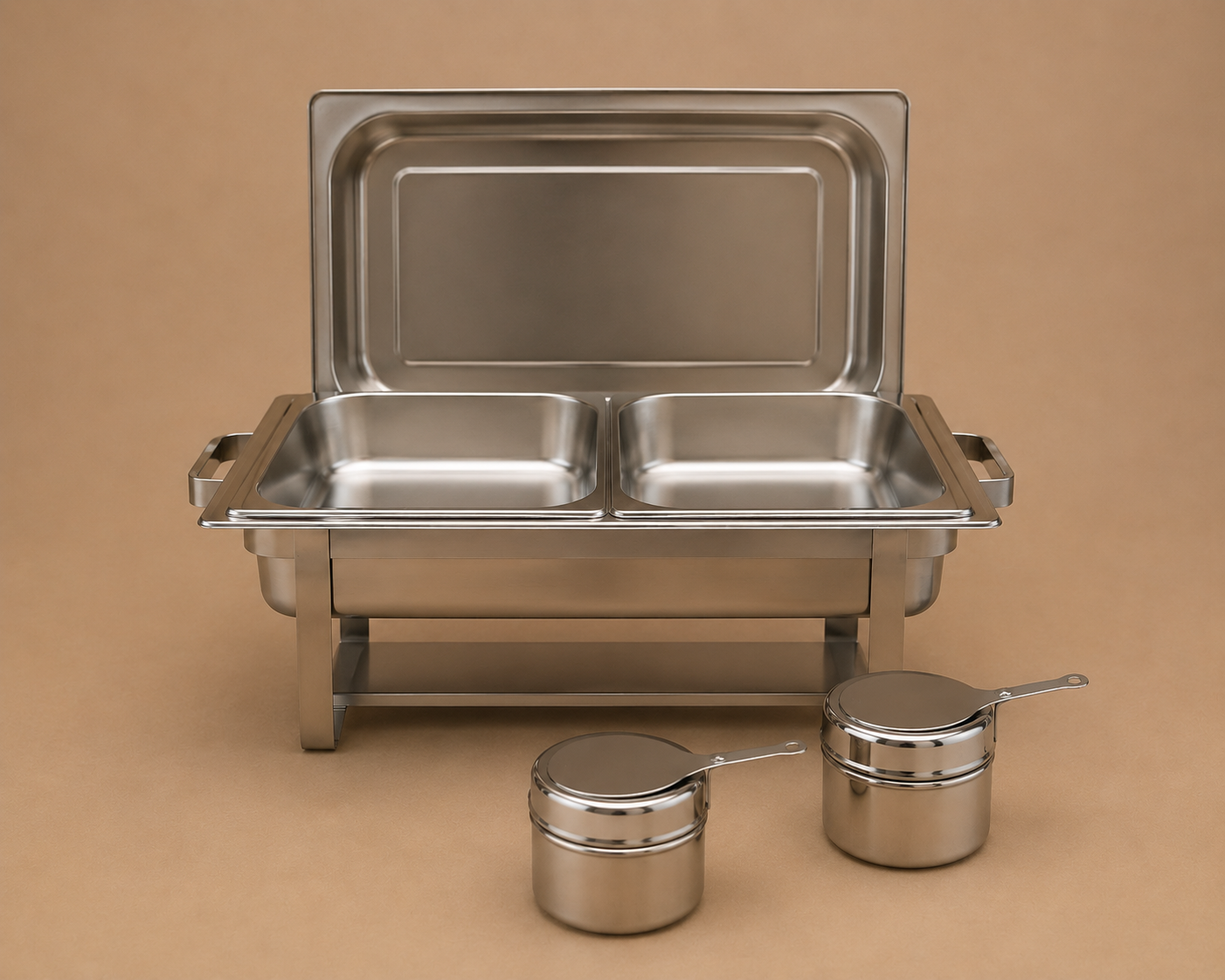 Full-size stainless steel chafing dish rental for Turlock events